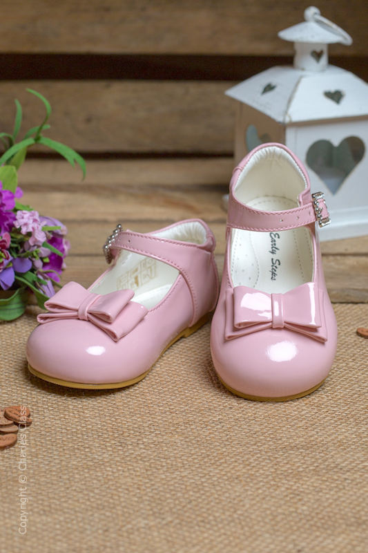 Girls Pink Double Bow Patent Leather Shoes